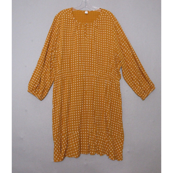 Old Navy Dress Plus XXL Mustard Yellow Boho Keyhole‎ Career Office Relaxed - Picture 1 of 11